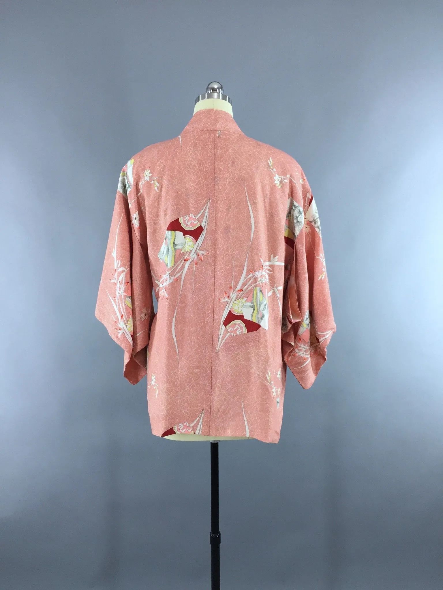 1940s Vintage Cotton Haori Kimono Cardigan Jacket with Peach Abstract Print