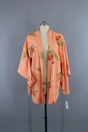 1940s Vintage Silk Haori Kimono Jacket Cardigan / Peach Floral