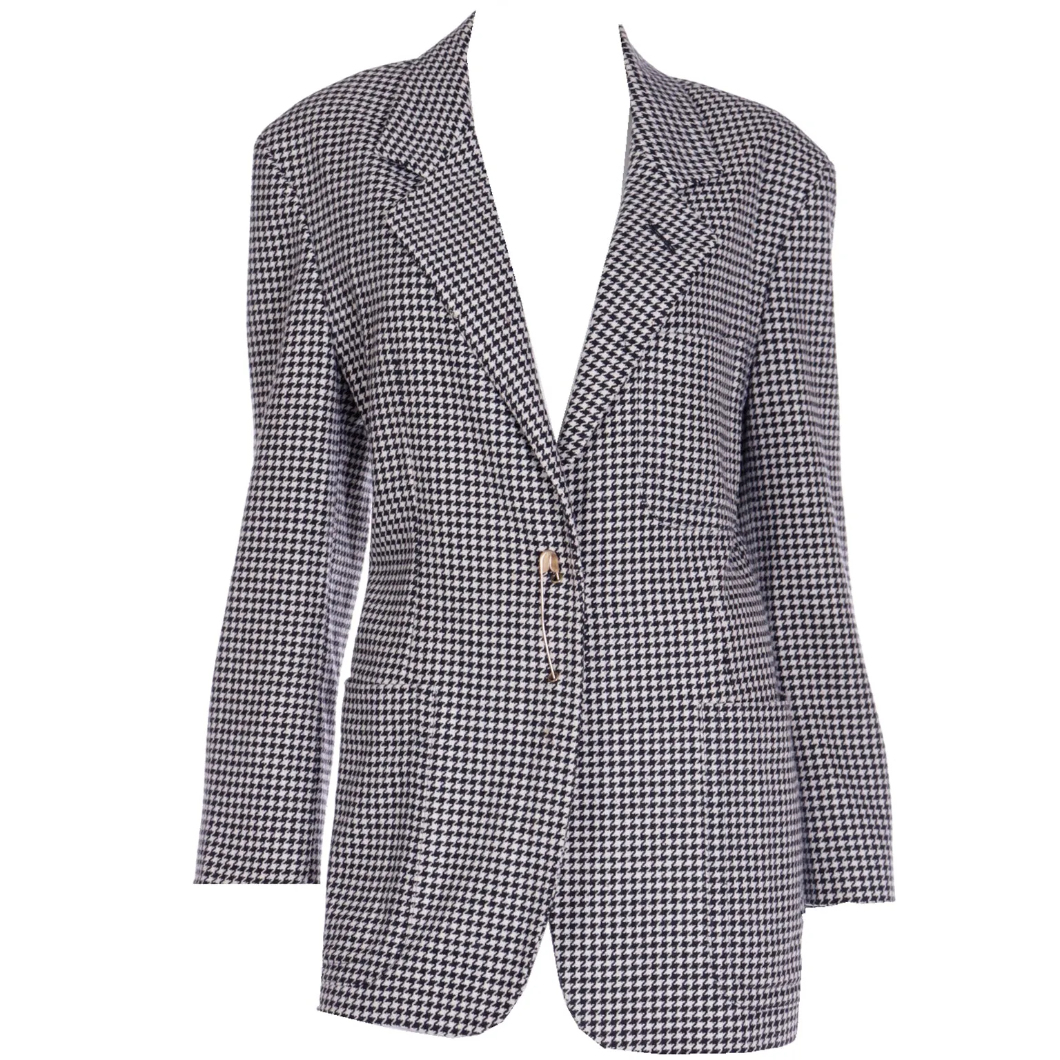 1988 Franco Moschino Wool Cashmere Houndstooth Jacket w Safety Pins