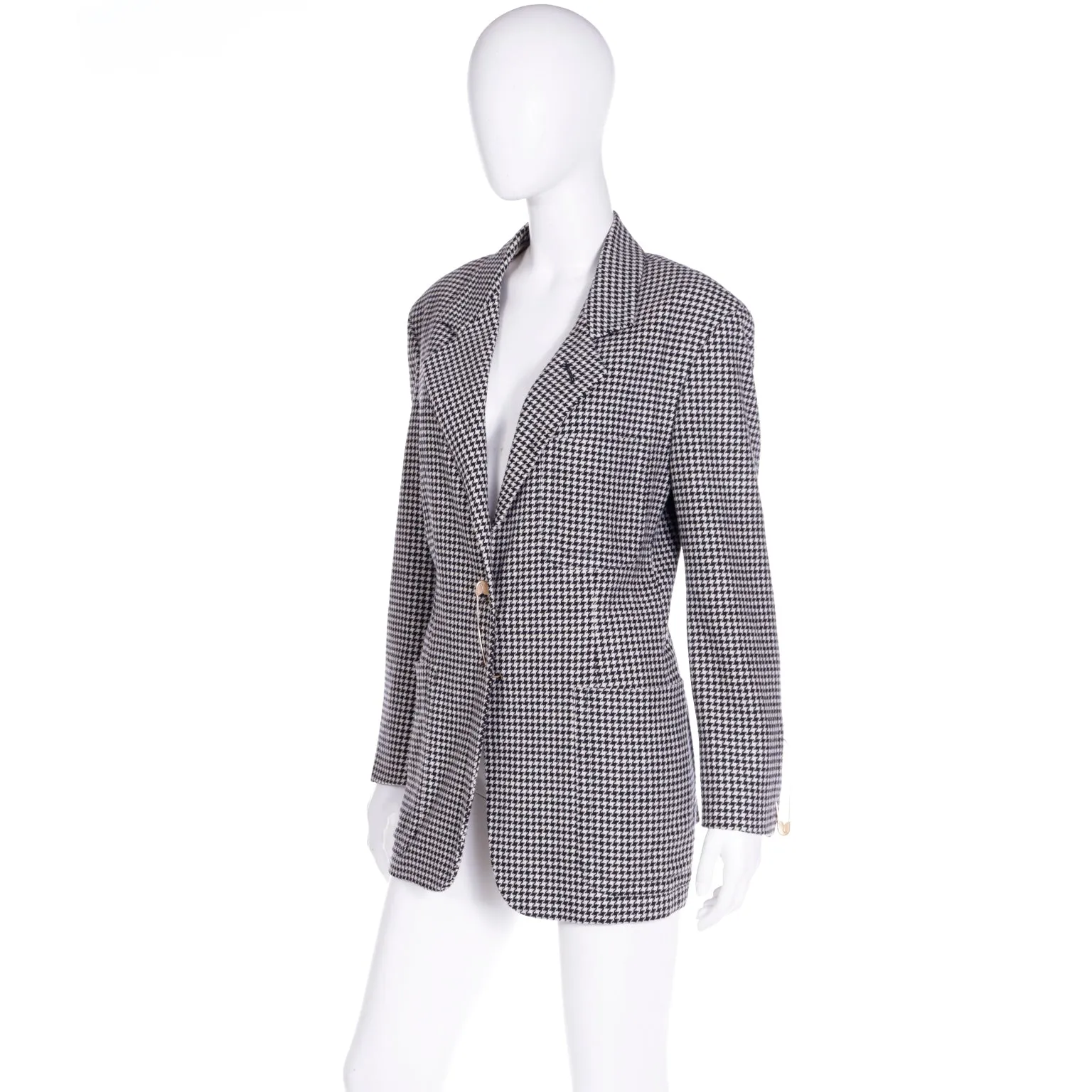 1988 Franco Moschino Wool Cashmere Houndstooth Jacket w Safety Pins