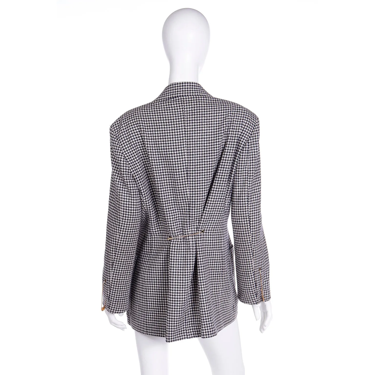 1988 Franco Moschino Wool Cashmere Houndstooth Jacket w Safety Pins