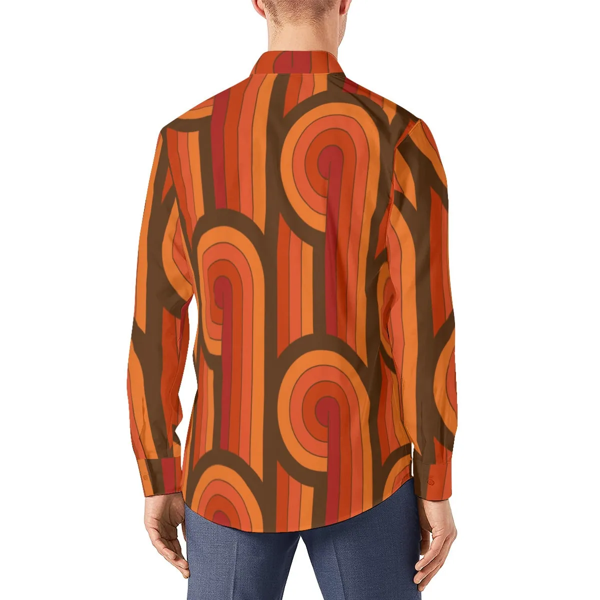 70s Clothing Men, Retro Shirt, 60s 70s Shirt Men, Men's 70s Style Shirt, Orange Brown Groovy Shirt Men, Hippie Shirt, 70s top men