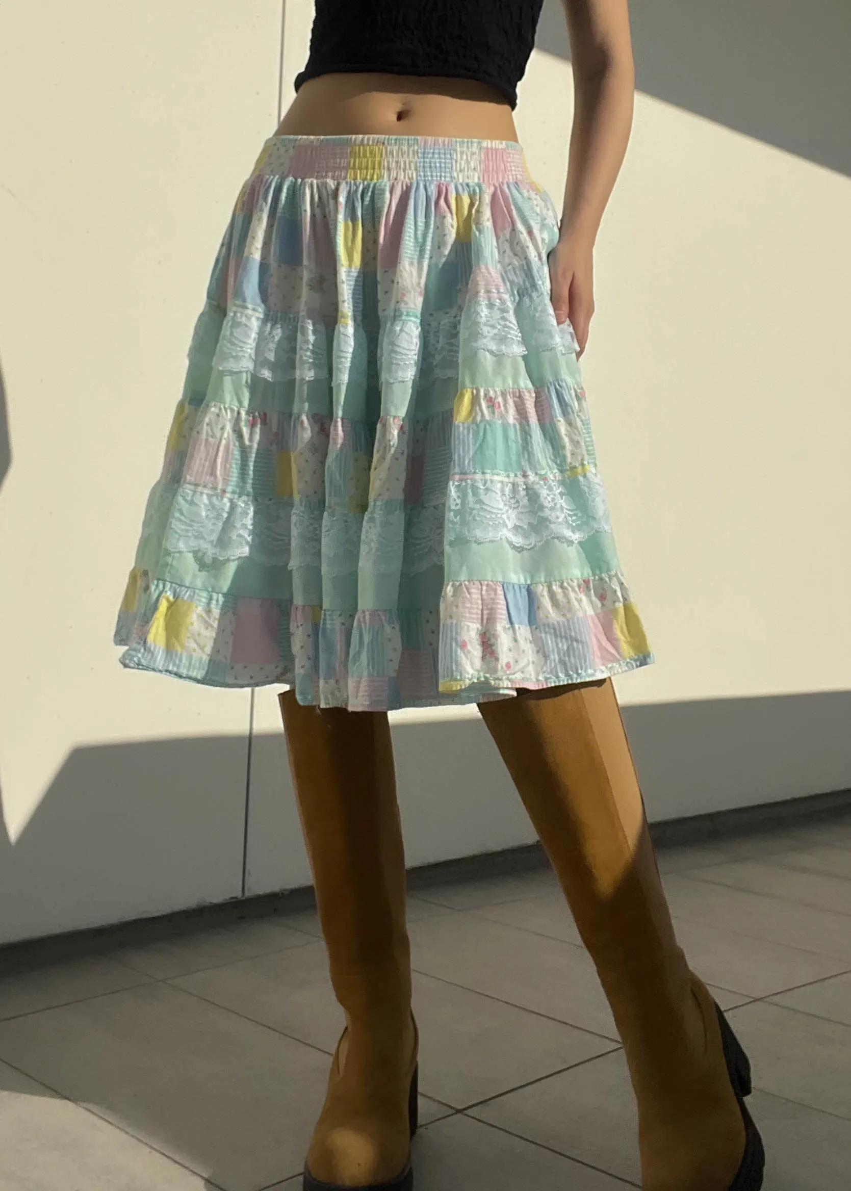 90's Pastel Plaid Midi (M)