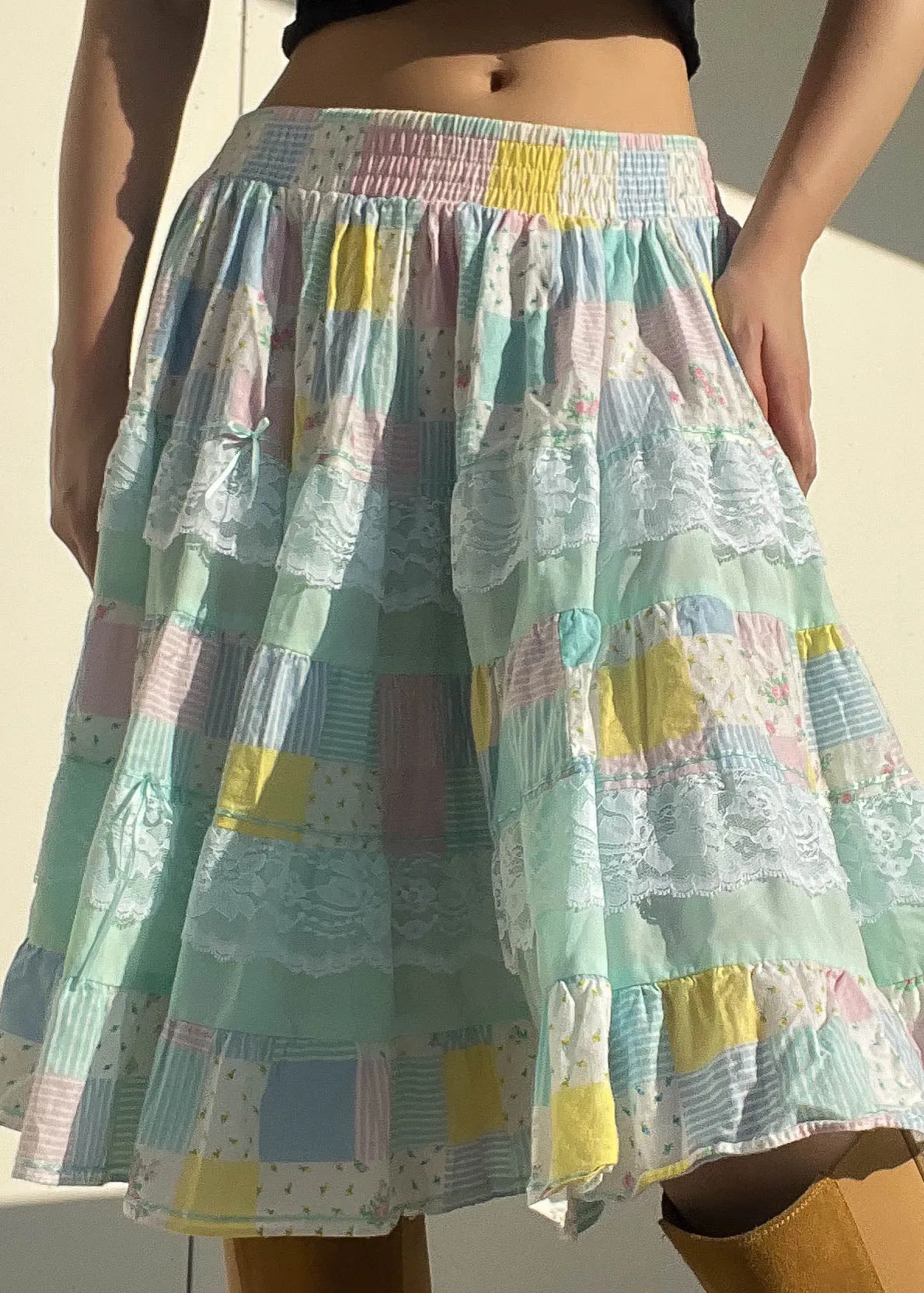 90's Pastel Plaid Midi (M)