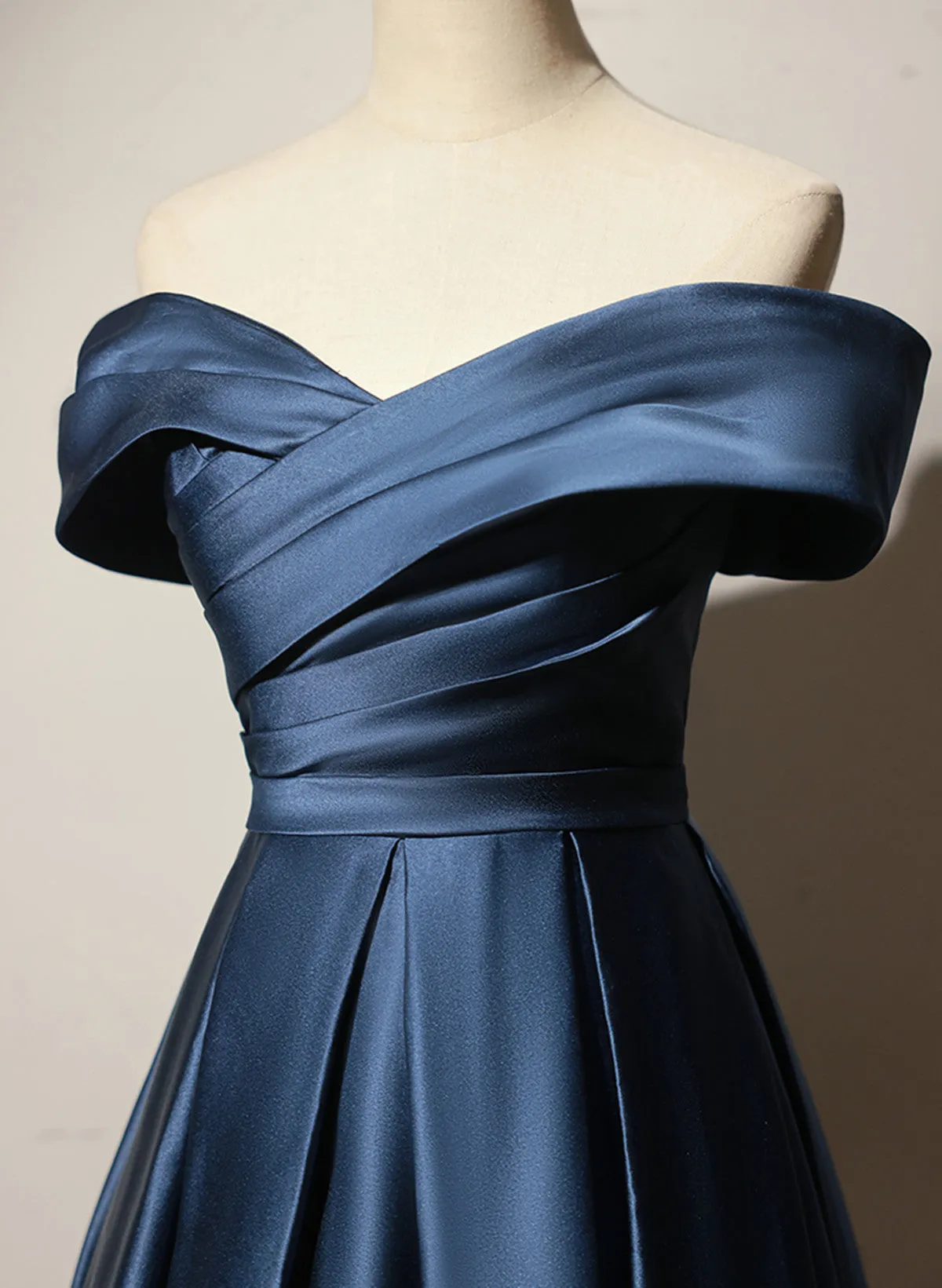 A-line Simple Navy Blue Long Prom Dress, Blue Sweetheart Evening Dress