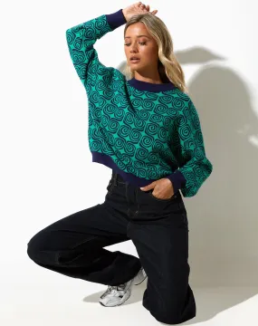 Ammar Jumper in Swirl Green and Blue