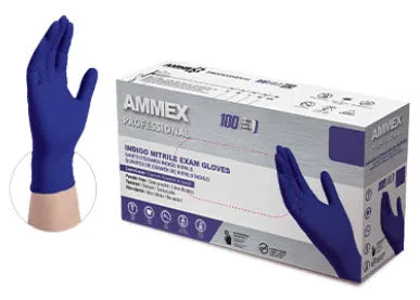 Ammex Nitrile Gloves Tbd-Gloves Nitrle Ammex Lg Disp Pfindigo Smooth 100/Bx 10Bx/Cs