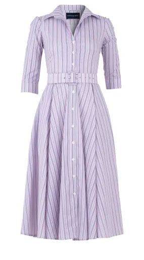 Aster Dress Shirt Collar 3/4 Sleeve Midi Length Poplin (Napoli Stripe Pastel)