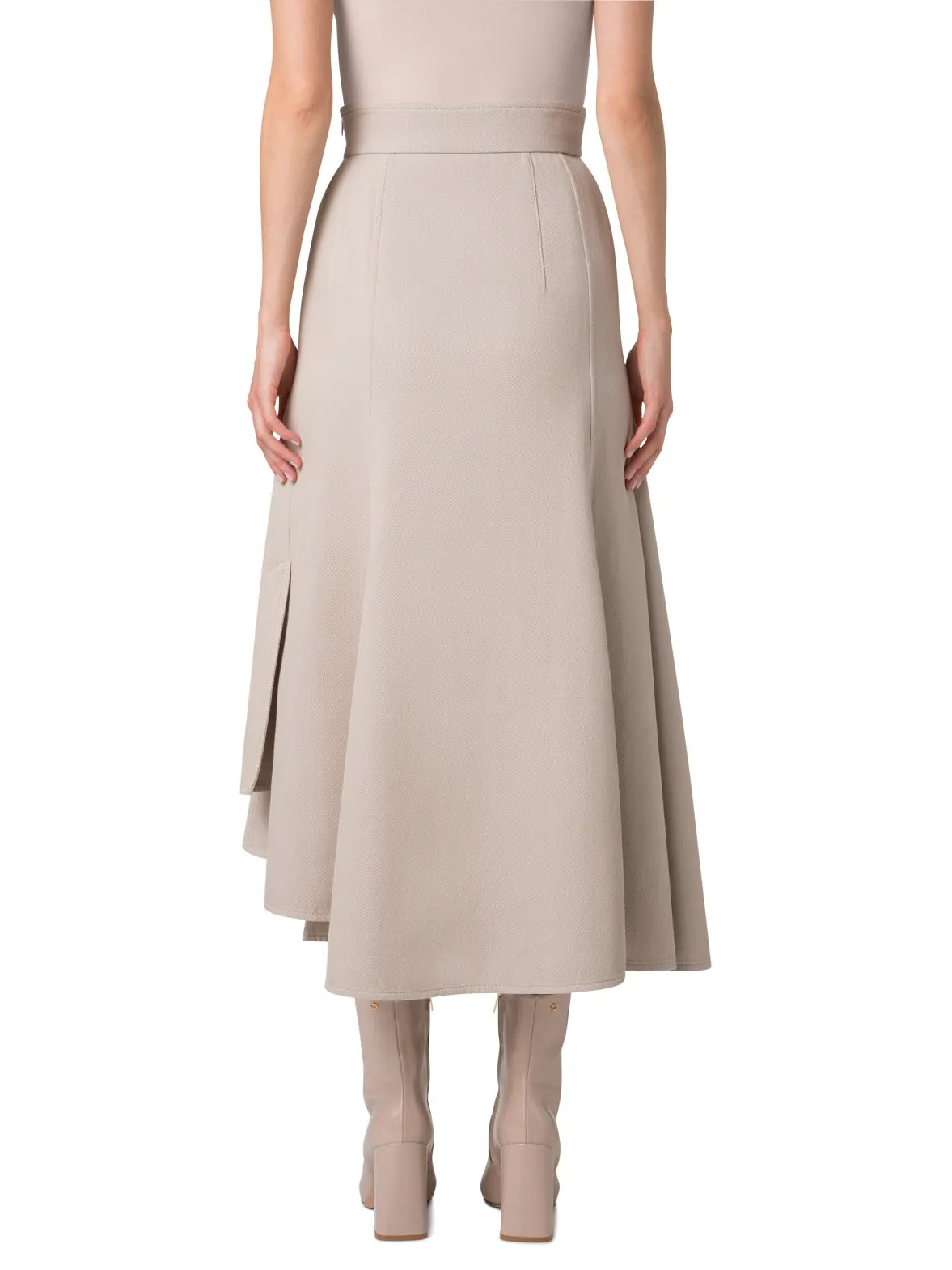 Asymetrical Midi Skirt in Cotton Double-Face