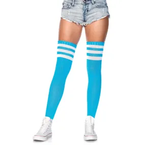 Athletic Style Top Stripe Thigh Highs Neon Blue - Leg Avenue