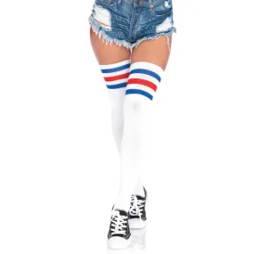 Athletic Style Top Stripe Thigh Highs White Blue Red - Leg Avenue