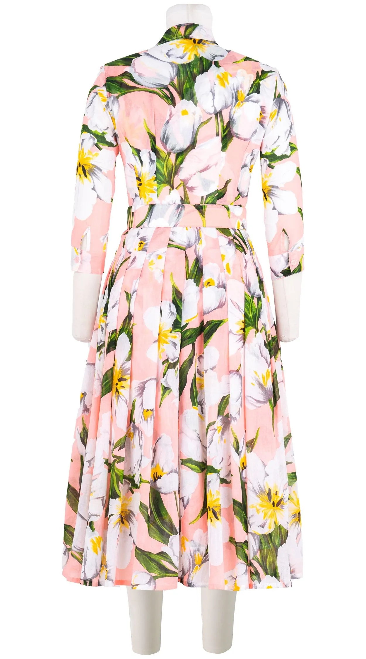 Audrey Dress #4 Shirt Collar 3/4 Sleeve Midi Length Cotton Musola (Emperor Tulip Pastel)