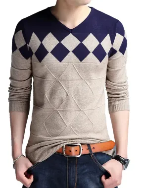 Autumn Vintage Sweater Men Collarless Sweater Christmas Sweaters Fashion V-Neck Casual Slim Sweaters Men for Business