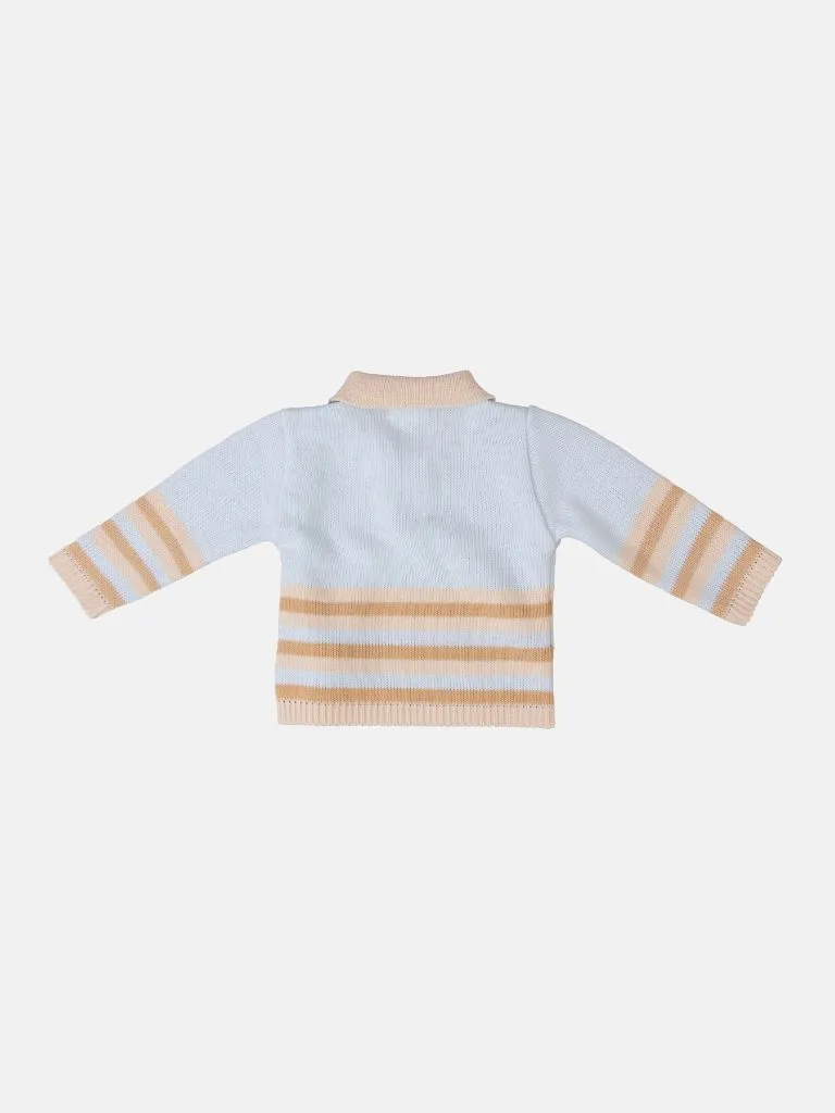 Baby Unisex 3-piece Striped Knitted Gift Box Set - Baby Blue & Beige