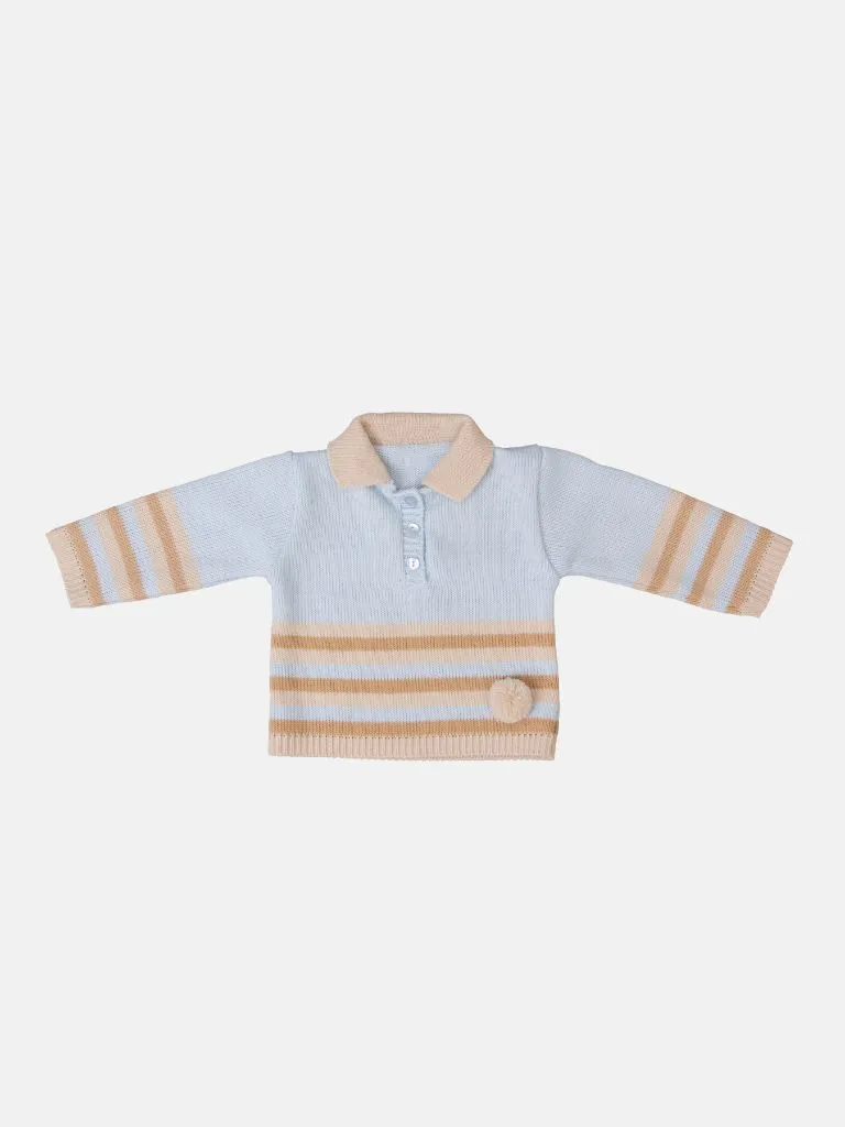 Baby Unisex 3-piece Striped Knitted Gift Box Set - Baby Blue & Beige