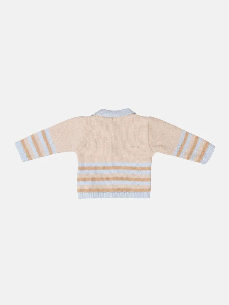 Baby Unisex 3-piece Striped Knitted Gift Box Set - Beige & Baby Blue