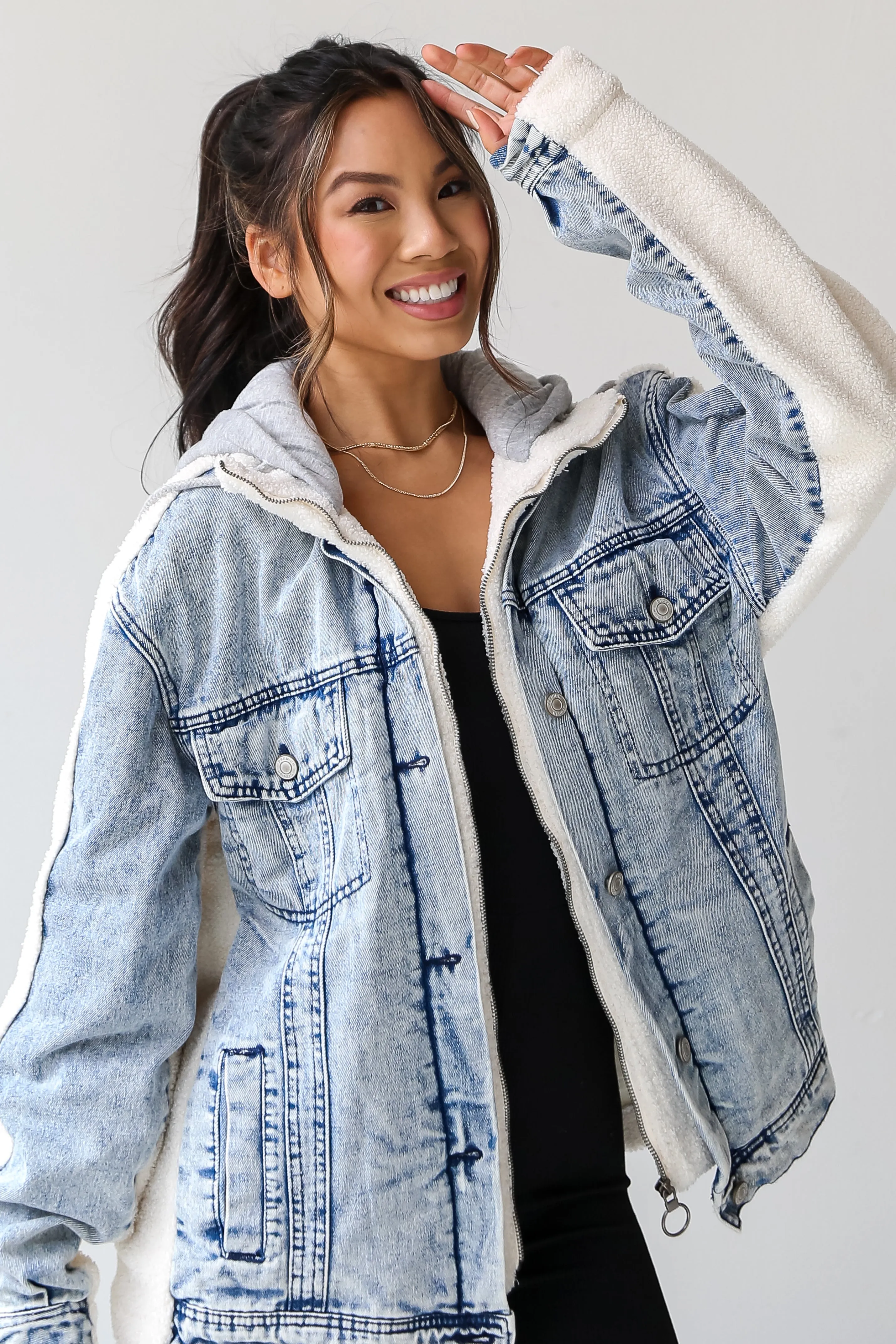 Back In Town Hooded Denim Teddy Jacket