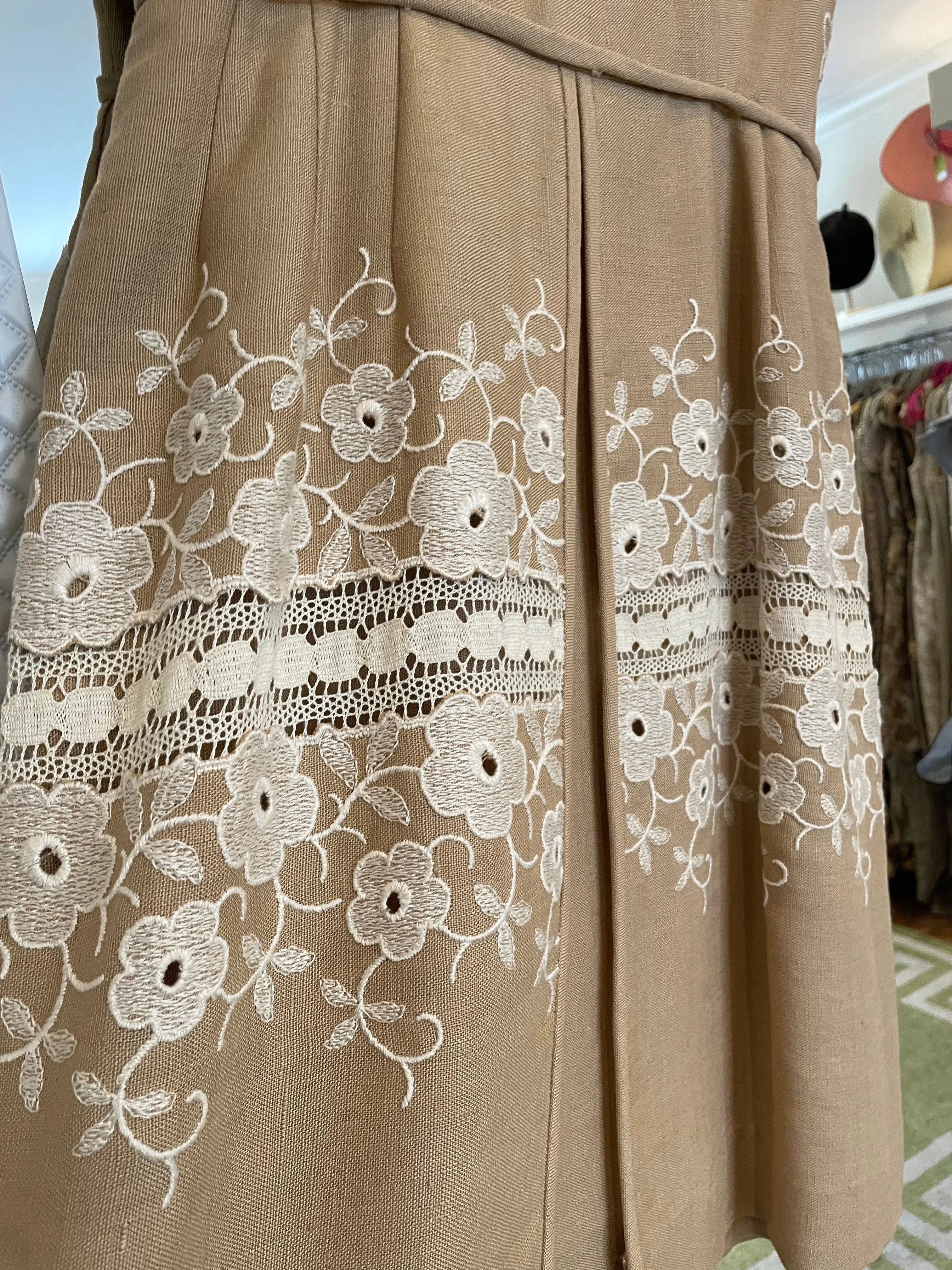 Beige Linen Embroidered Dress