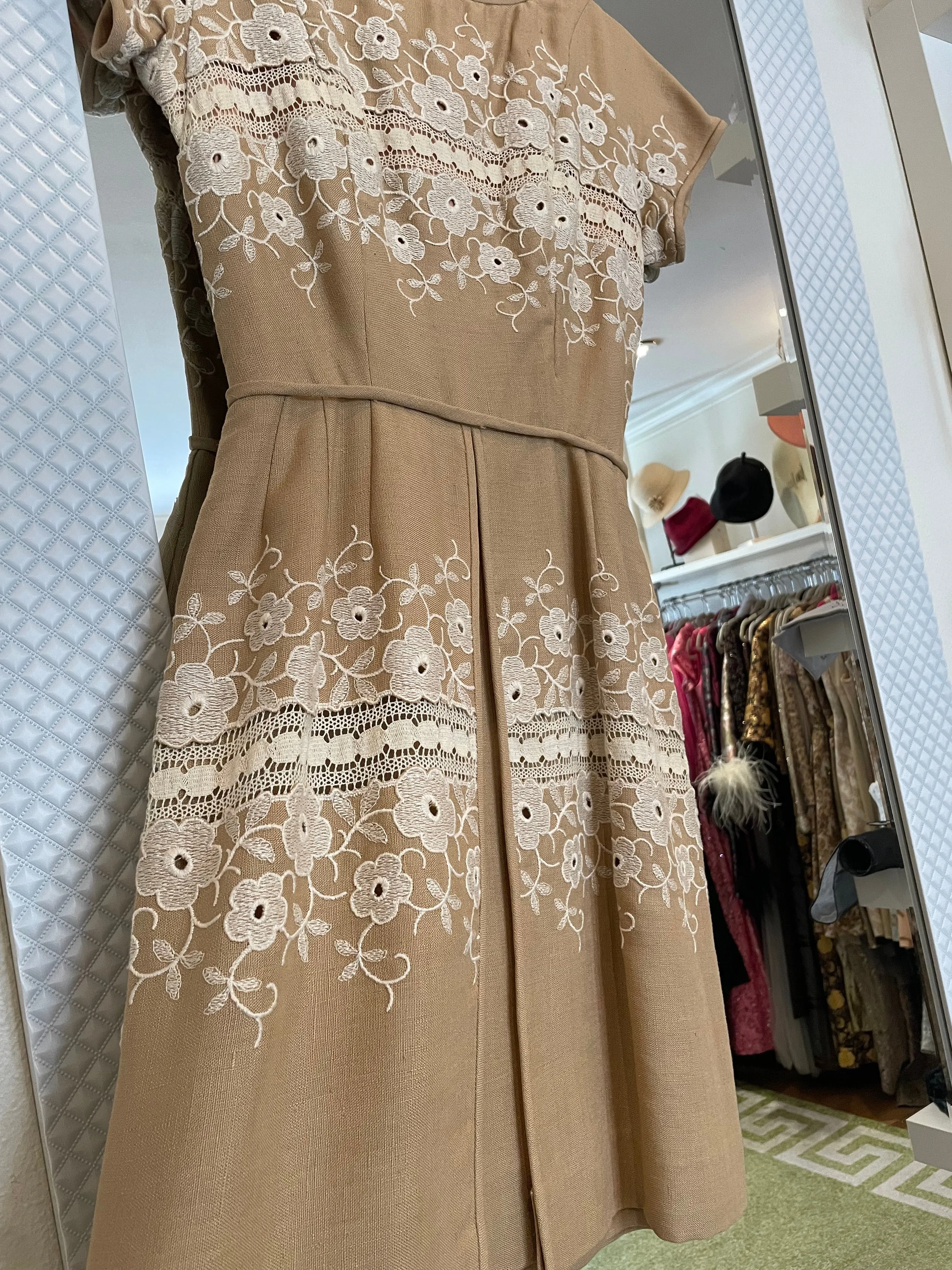 Beige Linen Embroidered Dress