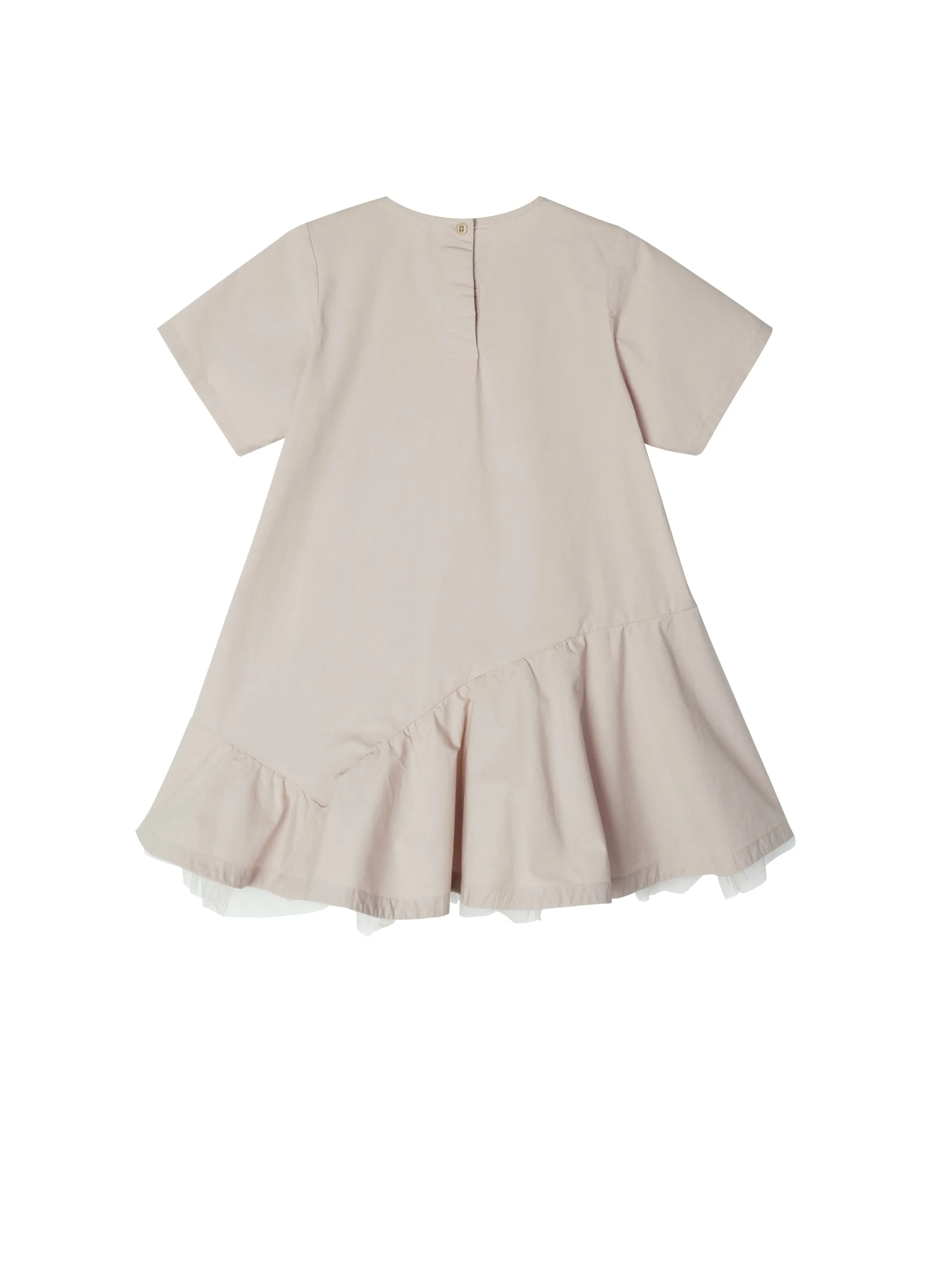 Beige Short Sleeve Poplin Dress