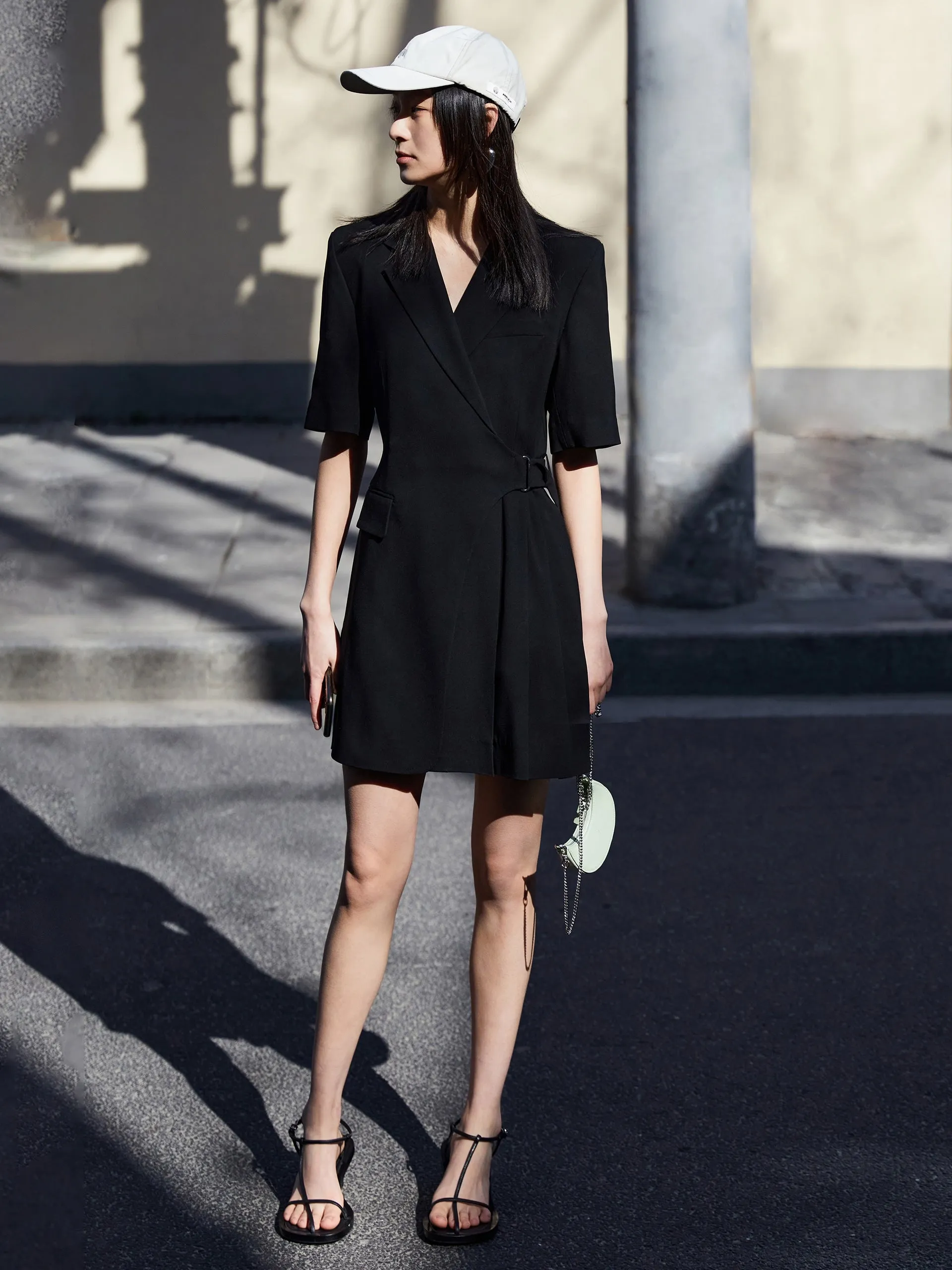 Belted Lapel Blazer Dress