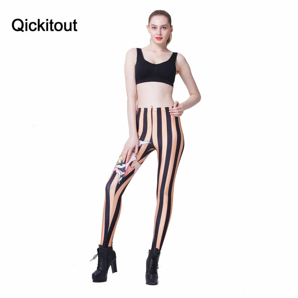 Black & Orange Striped Printed Pants Hot New Hot Sale Women Sheath Casual Leggings Moda Fitness Feminino