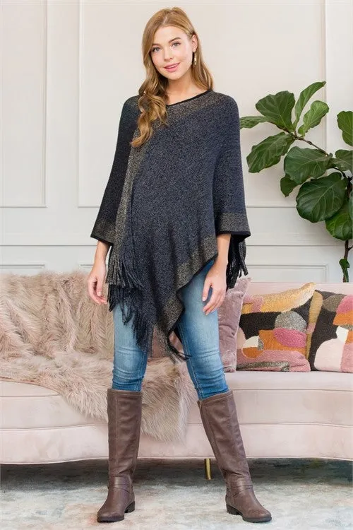 Black Two Tone Fringe Poncho