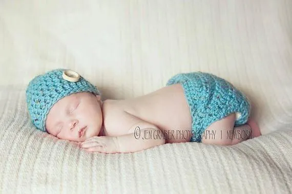 Blue Tweedle Dee Newborn Hat And Diaper Cover Set