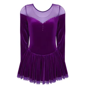 Boutique Step Up Velvet Figure Skating Dress (PURPLE)