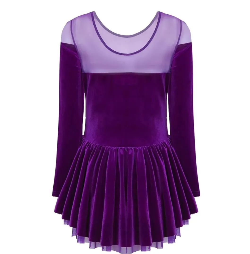 Boutique Step Up Velvet Figure Skating Dress (PURPLE)