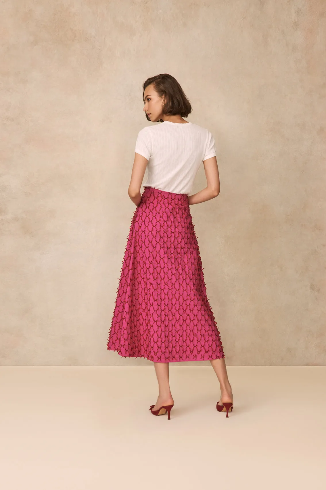 Bow Embroidered Poplin Midi Skirt