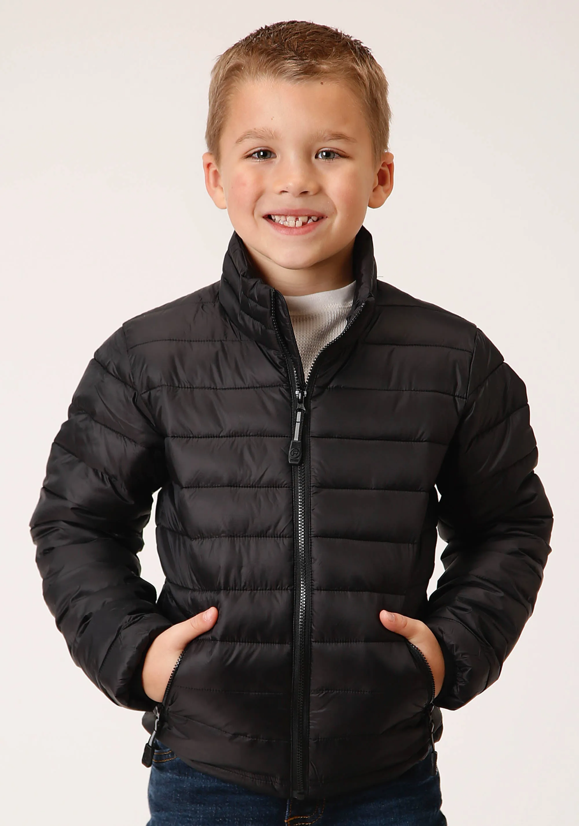 BOYS  BLACK NYLON PARACHUTE DOWN JACKET