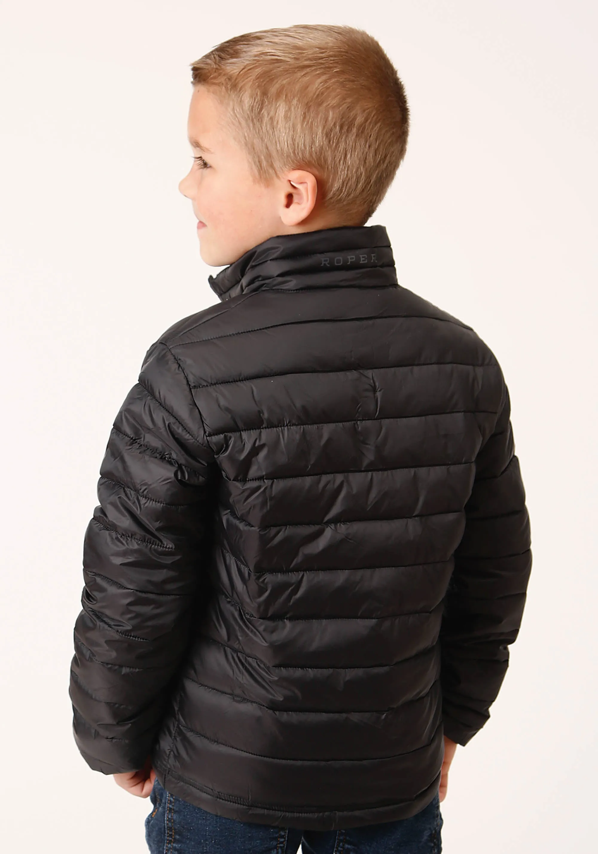 BOYS  BLACK NYLON PARACHUTE DOWN JACKET