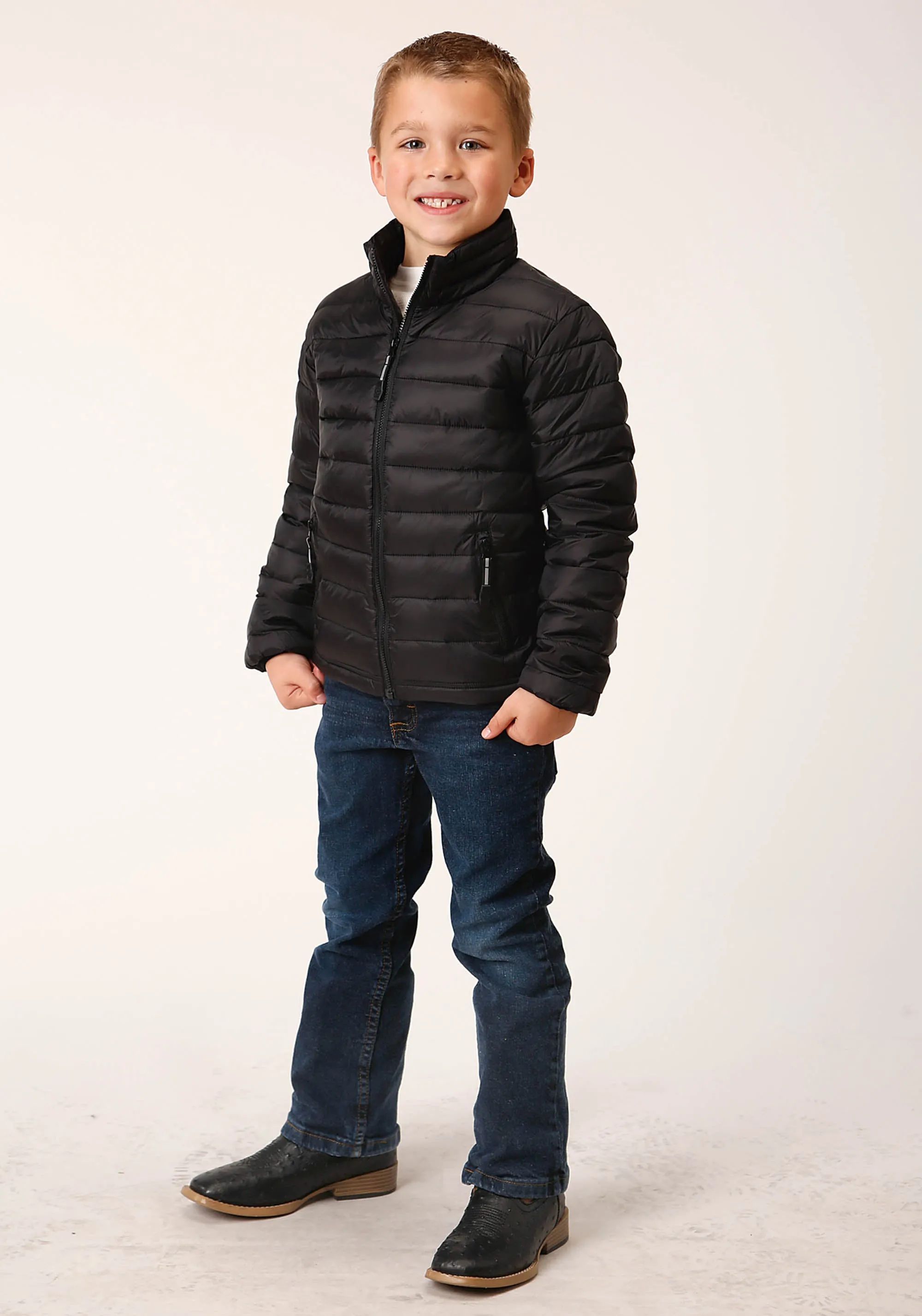 BOYS  BLACK NYLON PARACHUTE DOWN JACKET