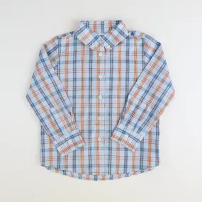 Boys L/S Button Down Shirt - Orange & Blue Plaid