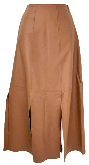 By Malene Birger Lunes Leather Midi Skirt in Dark Tan