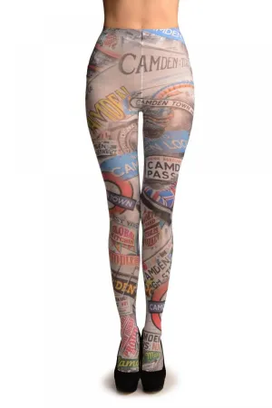 Camden Collage On White Printed Tights