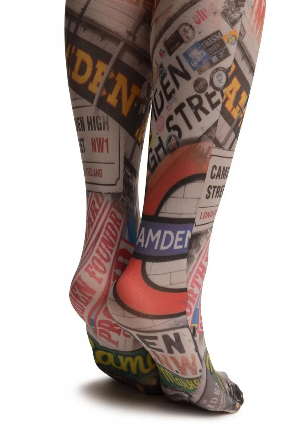 Camden Collage On White Printed Tights