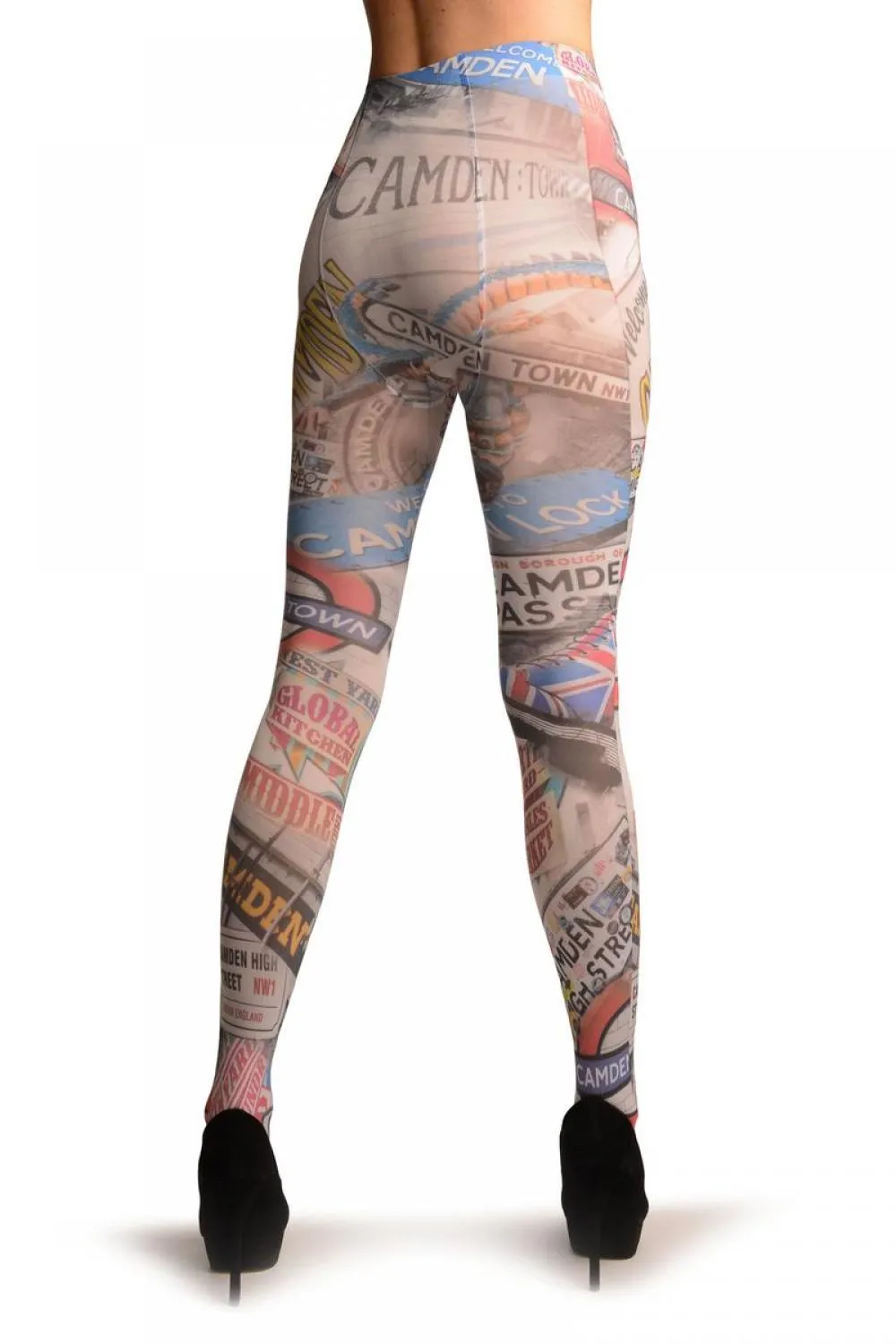 Camden Collage On White Printed Tights