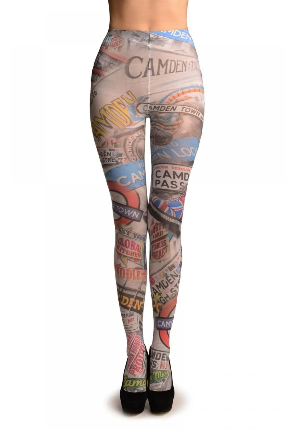 Camden Collage On White Printed Tights