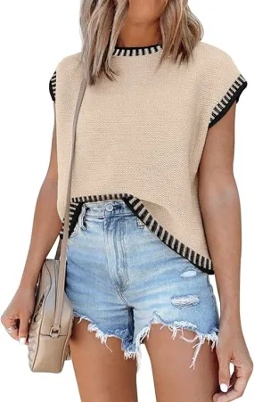 Cap Sleeve Knit Sweater Tops Sleeveless Vest