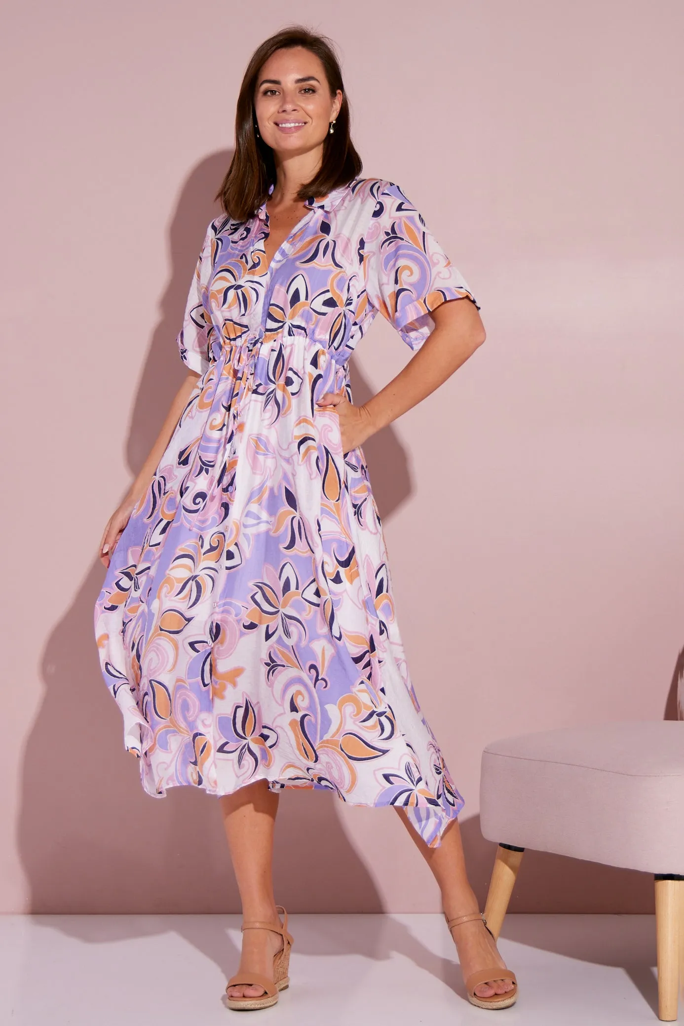 Cassara Cotton Dress - Sunset Symphony