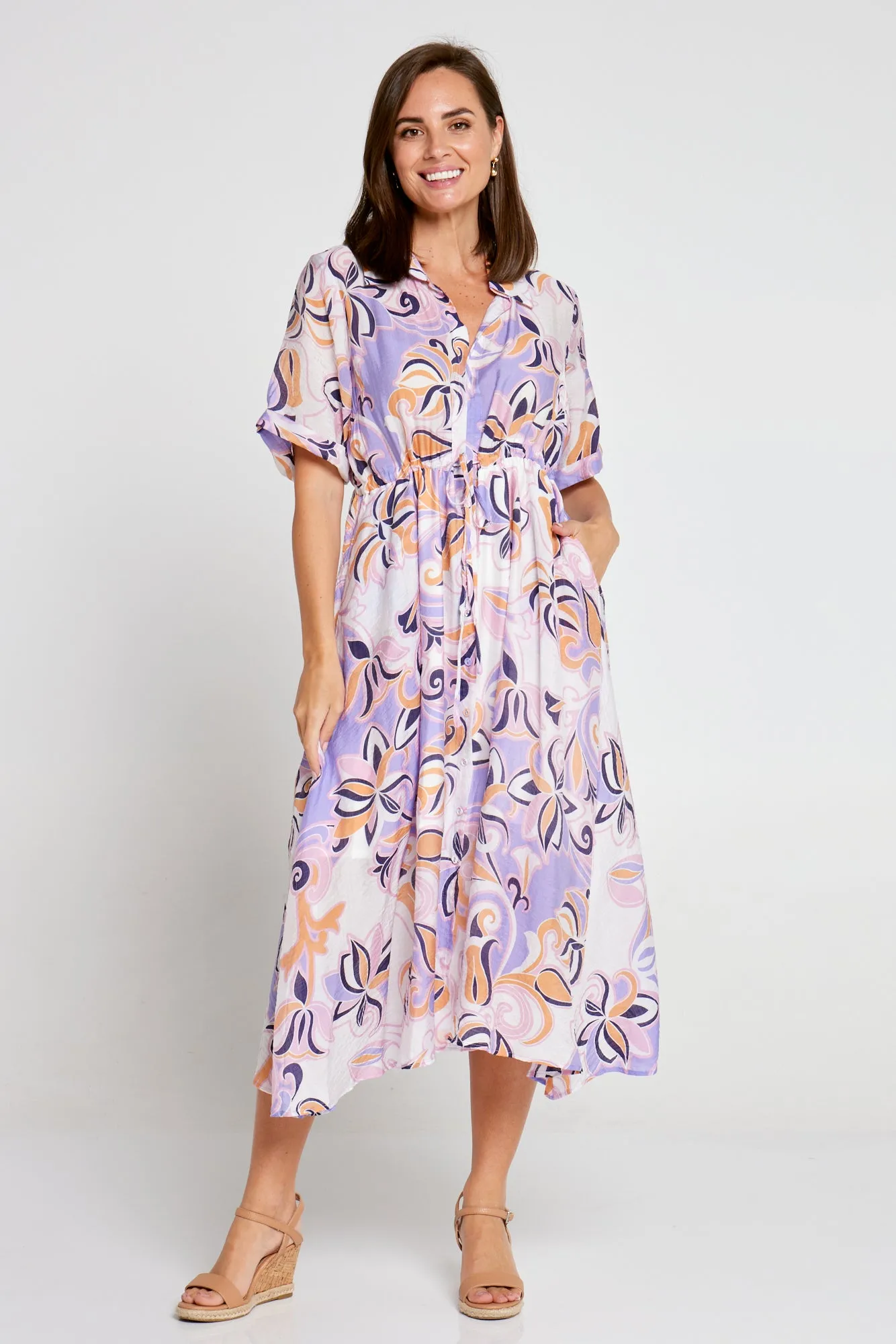 Cassara Cotton Dress - Sunset Symphony