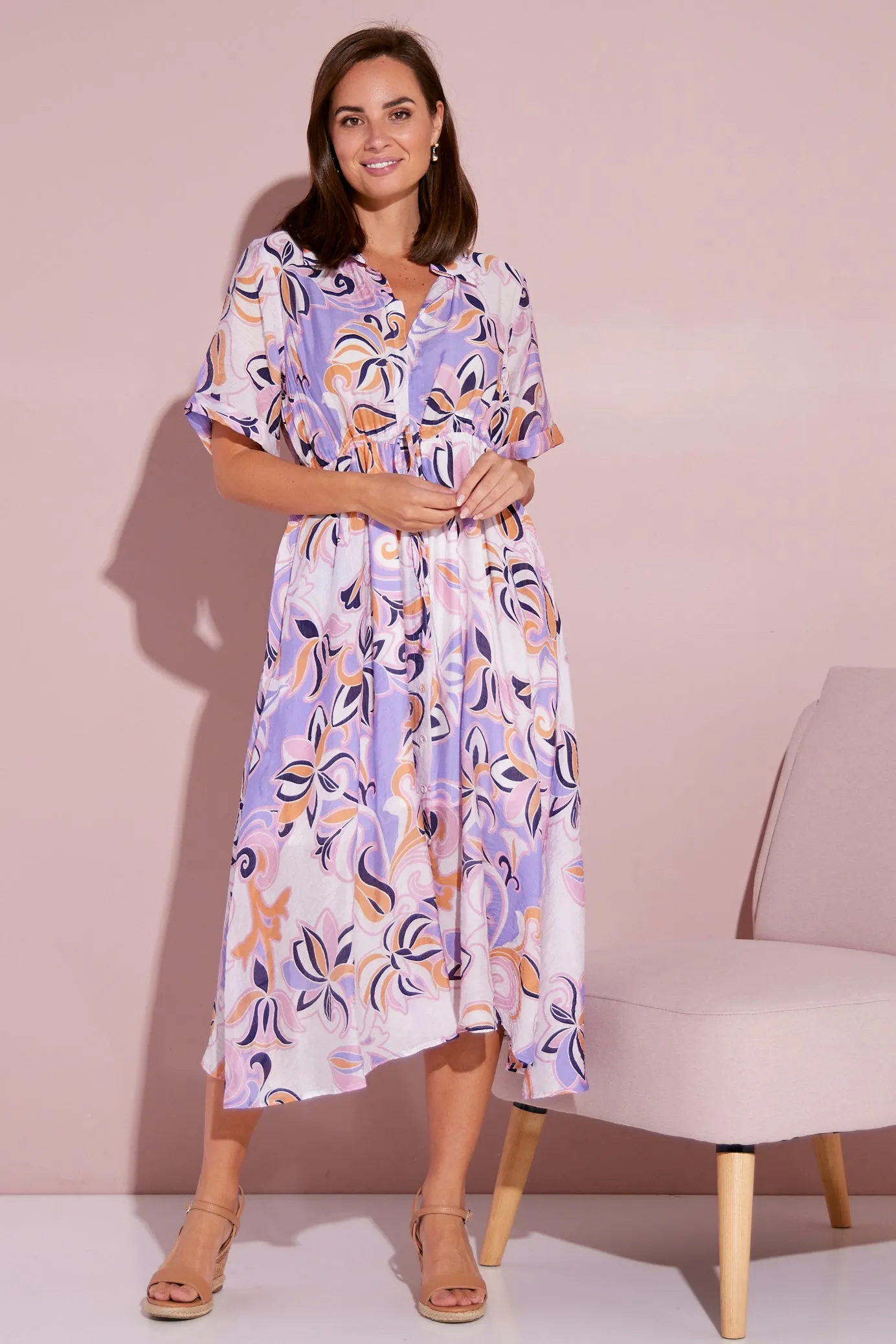 Cassara Cotton Dress - Sunset Symphony