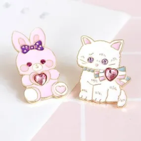 Cat & Bunny Jewelled Pins