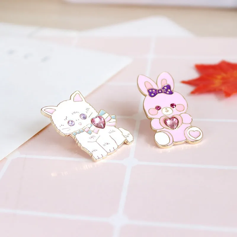 Cat & Bunny Jewelled Pins