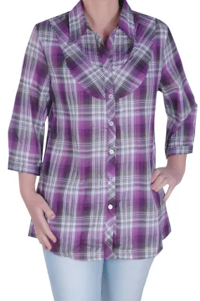 Checkered Roll Up Sleeve Plus Size Blouse