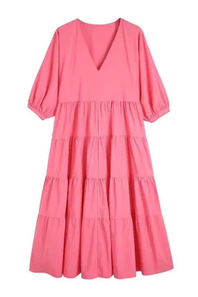 Chic Pink A-Line V-Neck Dress