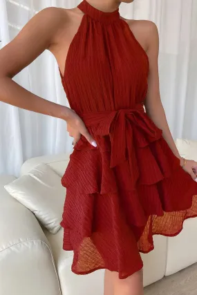 Chic Red Sleeveless Swing Dress