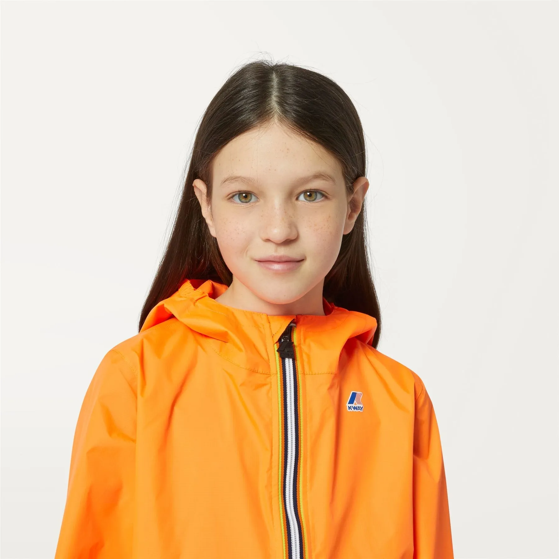 Claude - Kids Packable Full Zip Waterproof Rain Jacket in Light Orange